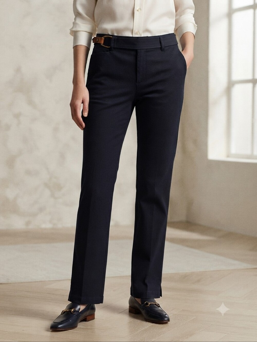 Lauren Ralph Lauren Black Twill Denim Pants Attached Belt Women’s Size 8